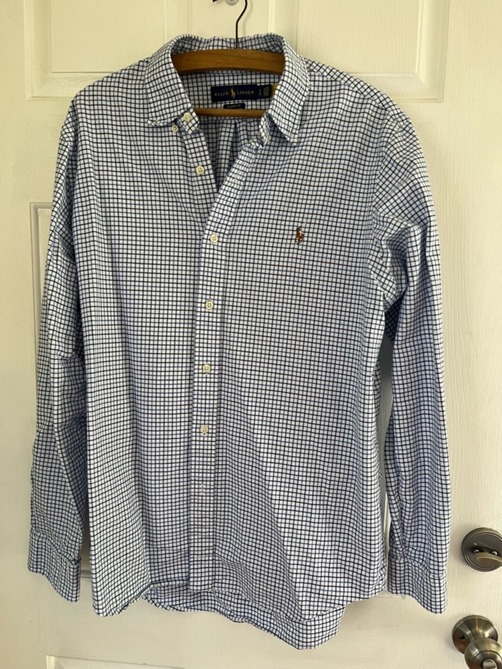Ralph Lauren Blue Check Button-Down Classic Fit Oxford Shirt